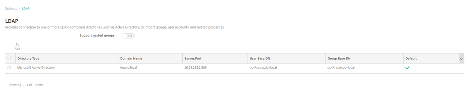 Tela de configurações LDAP do XenMobile