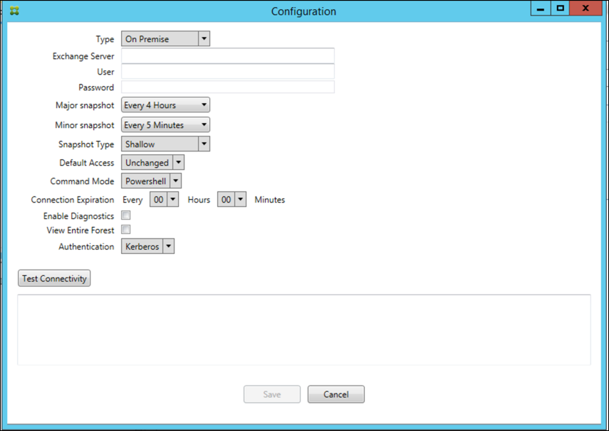 Imagem do console do conector de Endpoint Management para Exchange ActiveSync