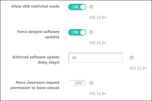 Imagen de la pantalla de configuración Directivas de dispositivo