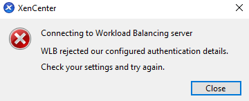 Scenario 2 - Error: WLB rejected our configured authentication details. Check your settings and try again.