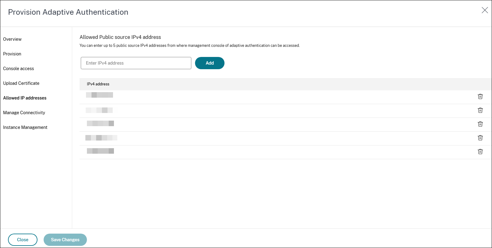 Allowed IP addresses