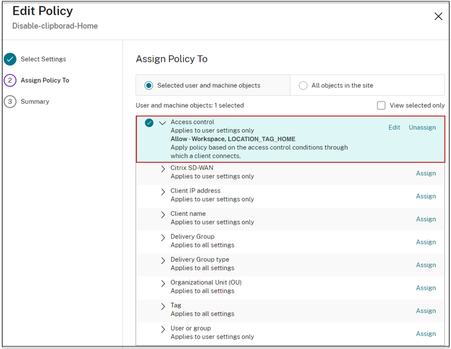 Assign policy to