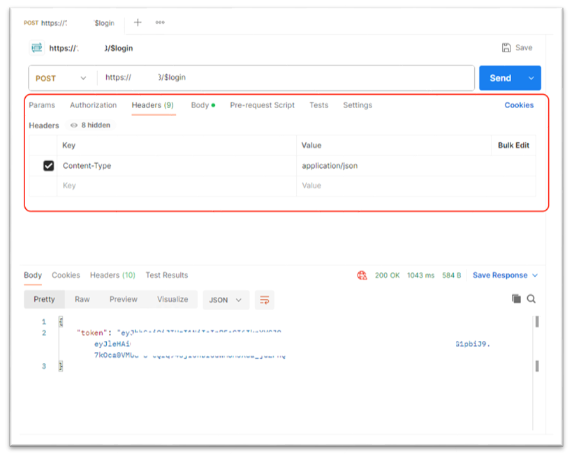 API response showing the JWT token to copy for subsequent calls