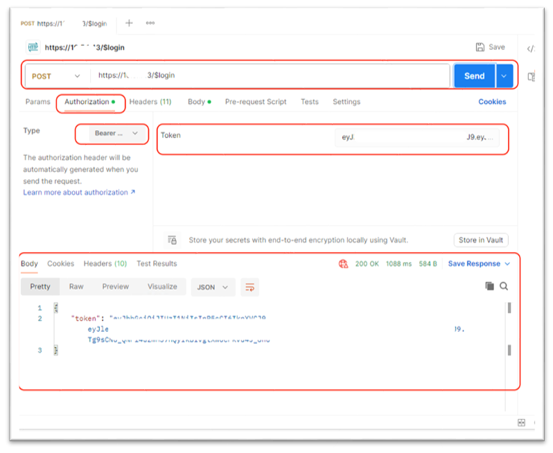Postman showing Authorization header with Bearer token