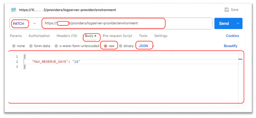 PATCH request headers for MAX_RESERVE_DAYS configuration