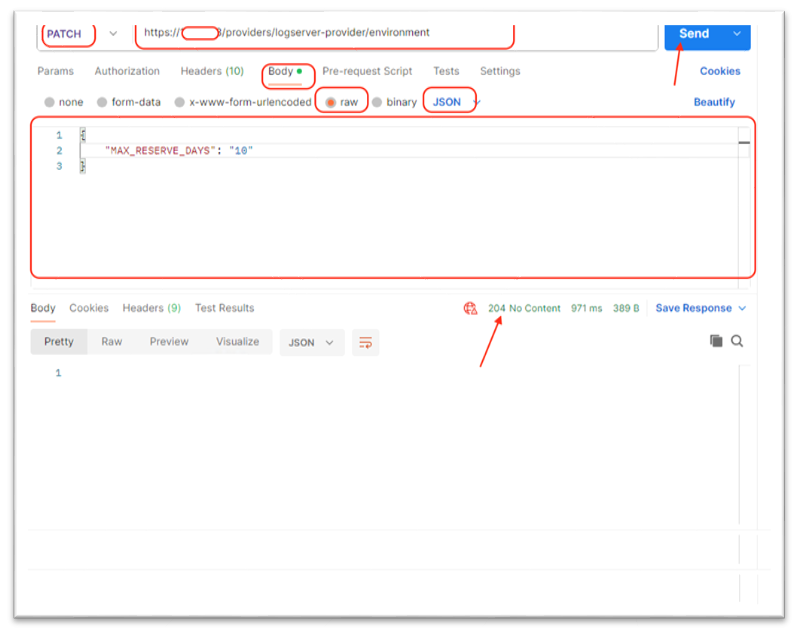 204 No Content response confirming the setting was applied