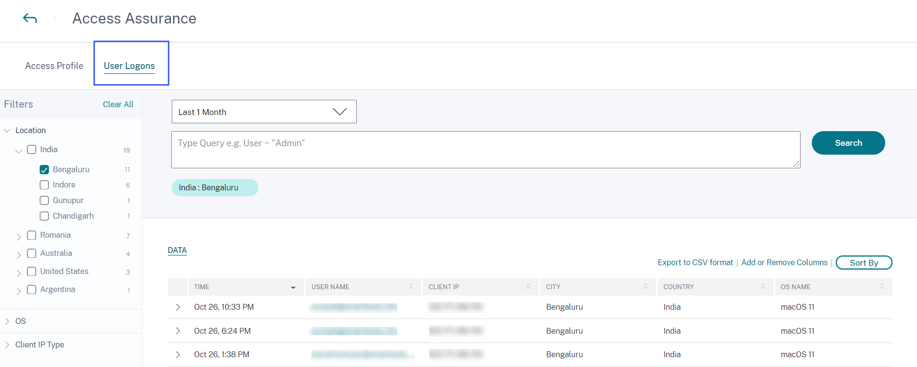 User logon page