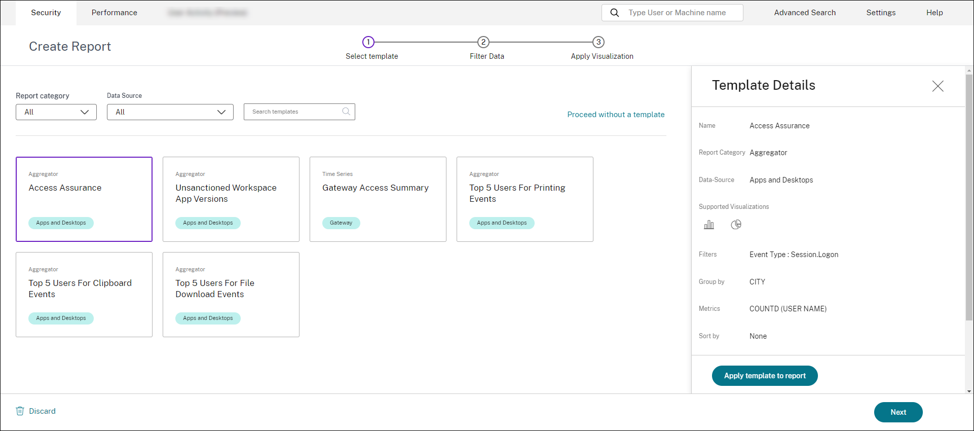 Create Report with template