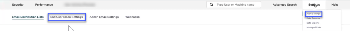 Email settings navigation