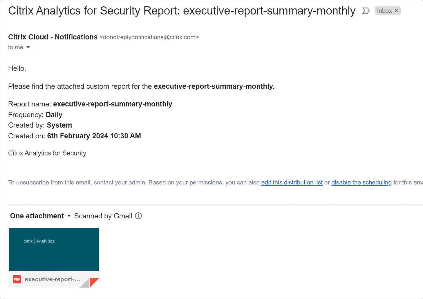 Sample email