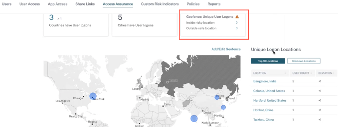 Geofence unique user logons