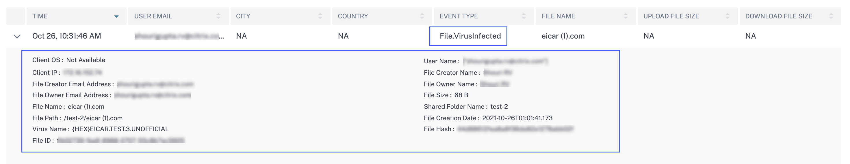 Malware event