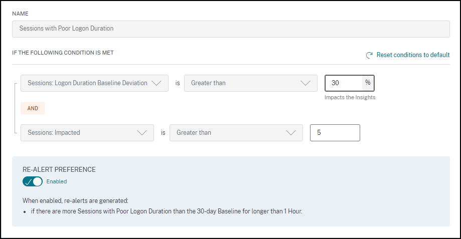 Alert Edit for Sessions with Poor Logon Duration