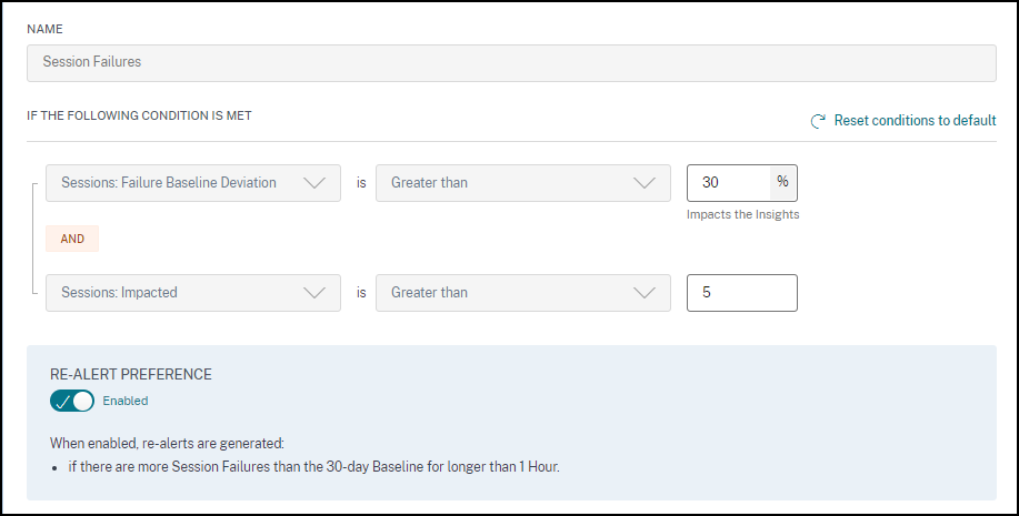 Alert Edit for Session Failures