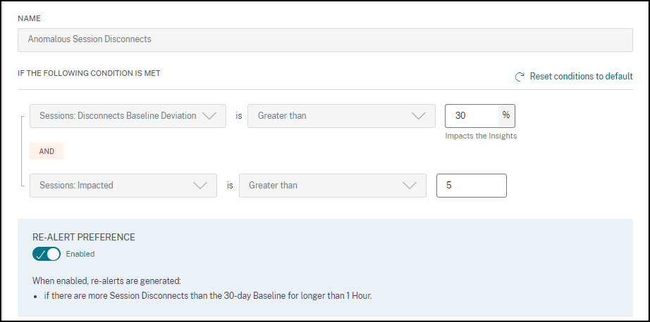 Alert Edit for Anomalous Session Disconnects