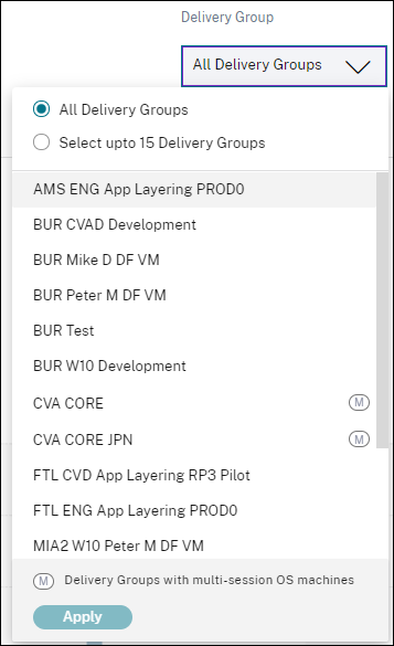 Delivery Group filter
