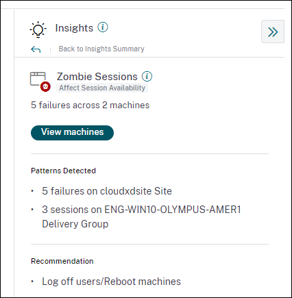 Zombie Sessions Insights panel