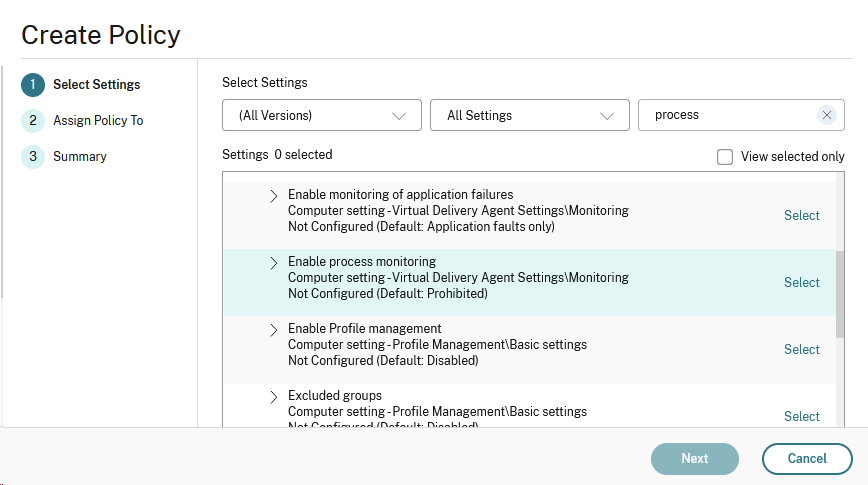 Process monitoring policy