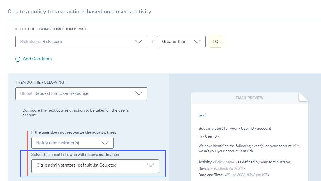 Notify admin distribution list