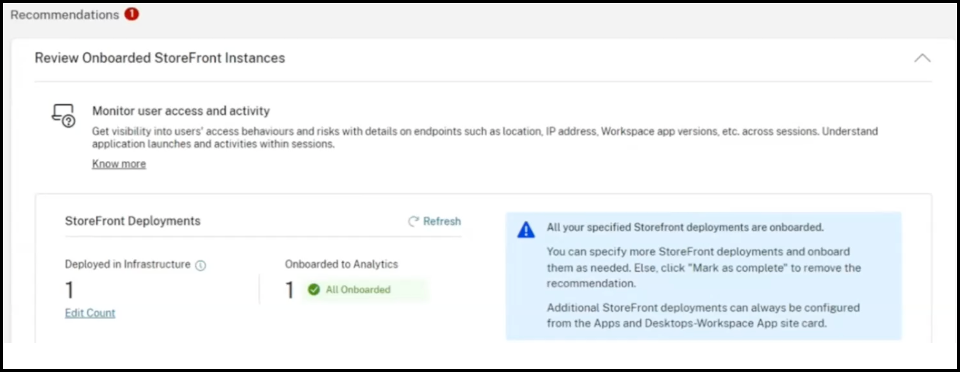 Review Onboarded StoreFront Instances