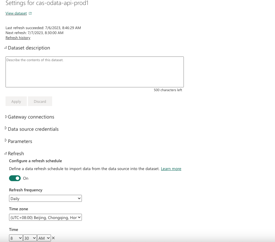 Settings scheduled refresh