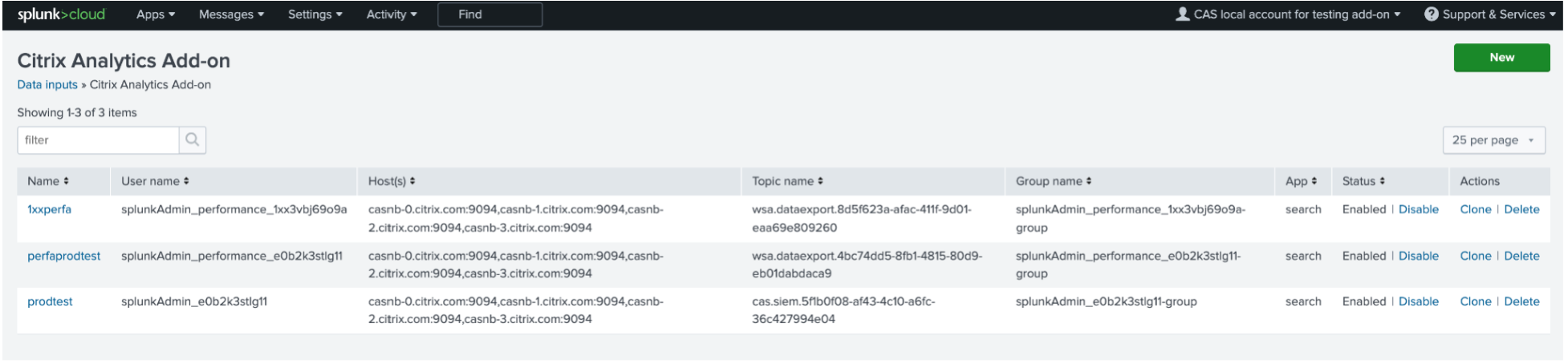 Splunk data input successfully added