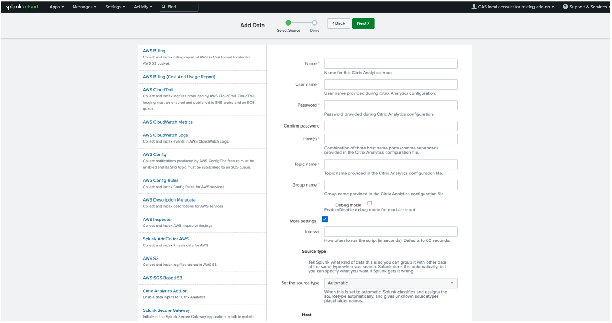 Splunk data input details