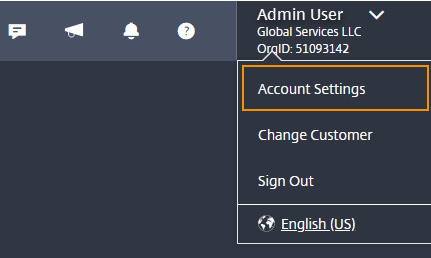Citrix Cloud Account Settings menu