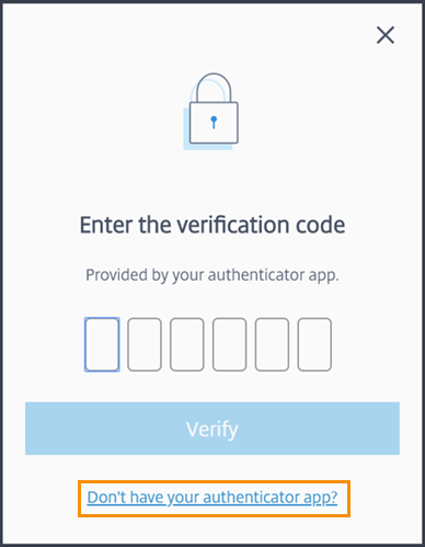 Verification form with Don't have your authenticator app highlighted