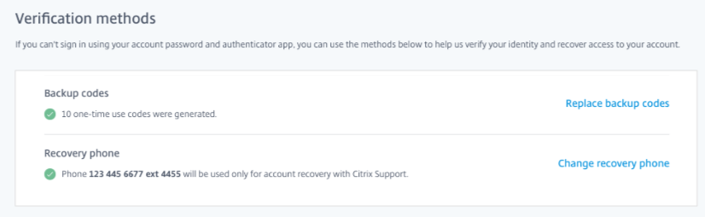 Verification Methods section in My Profile console