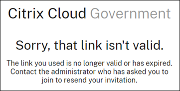 Link not valid message