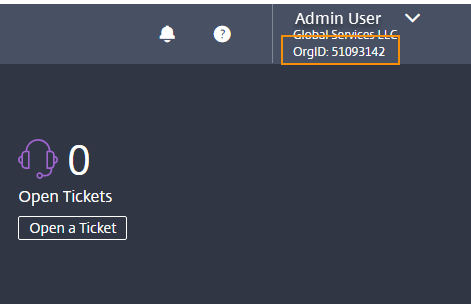 OrgID displayed with account name