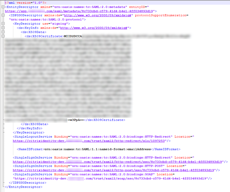 SAML metadata file