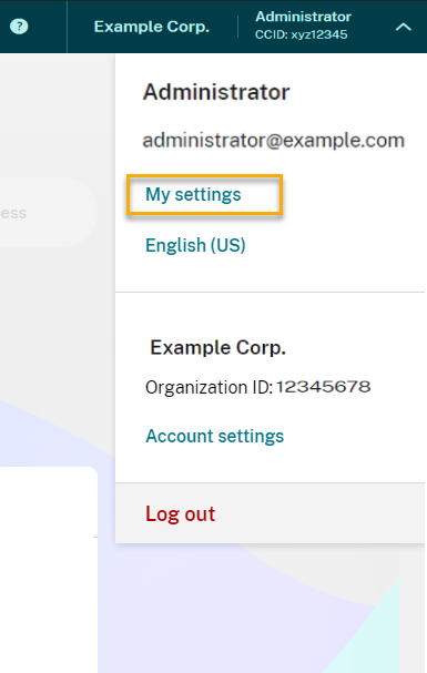 Account menu with My profile highlighted