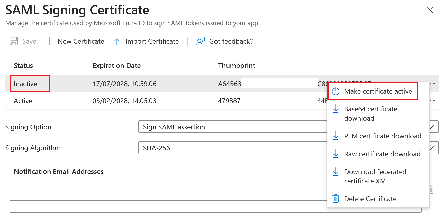 Activate AAD Cert