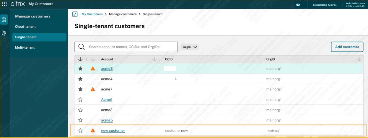 Invite single tenant customer