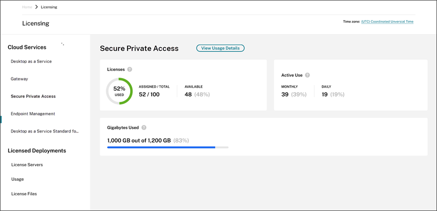 Licensing summary view