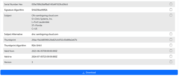 Download Metadata Certificate