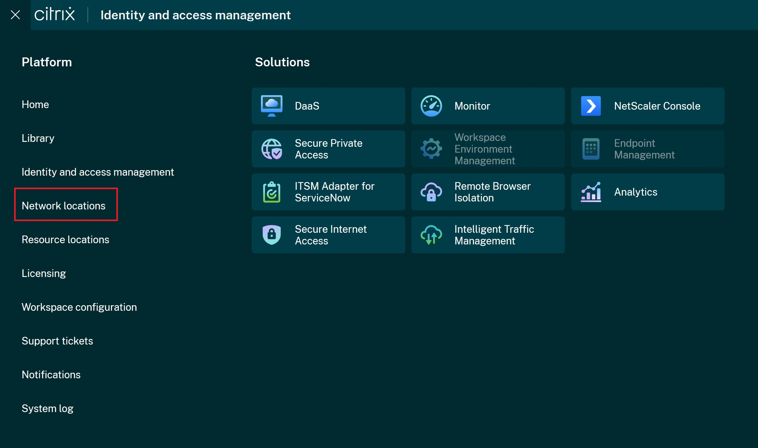 Network Locations screen