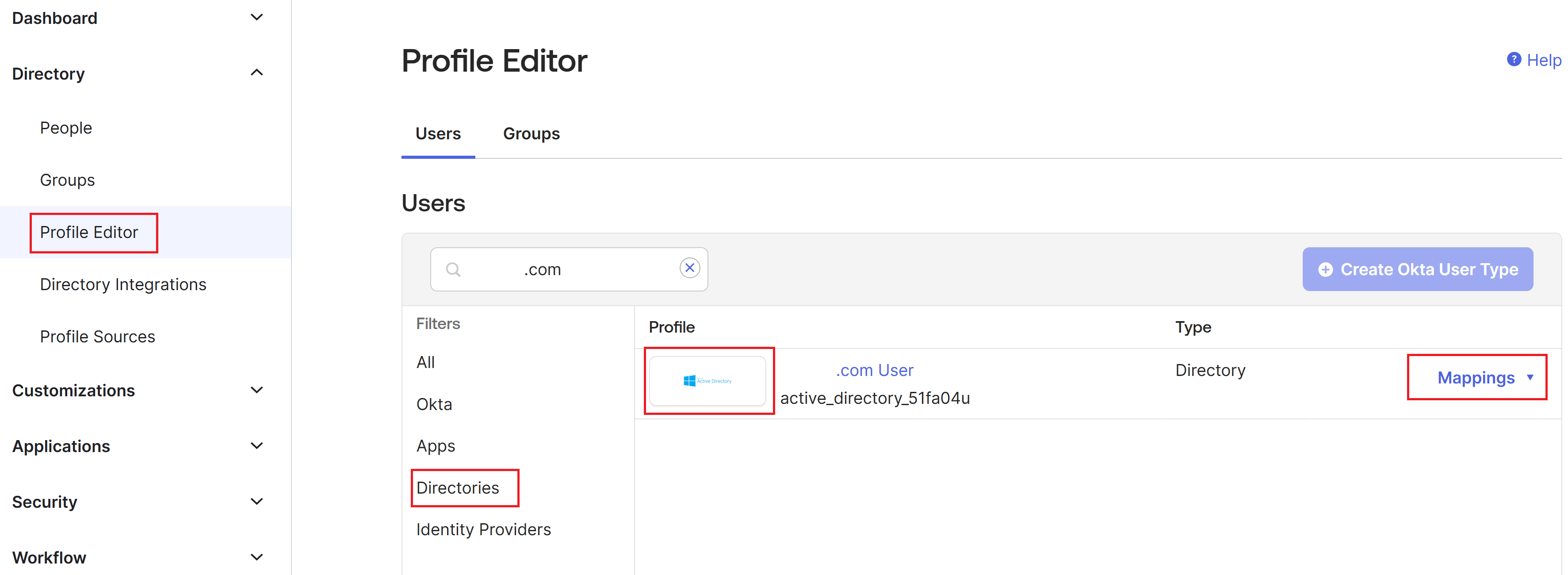 Okta OIDC Directory Mappings