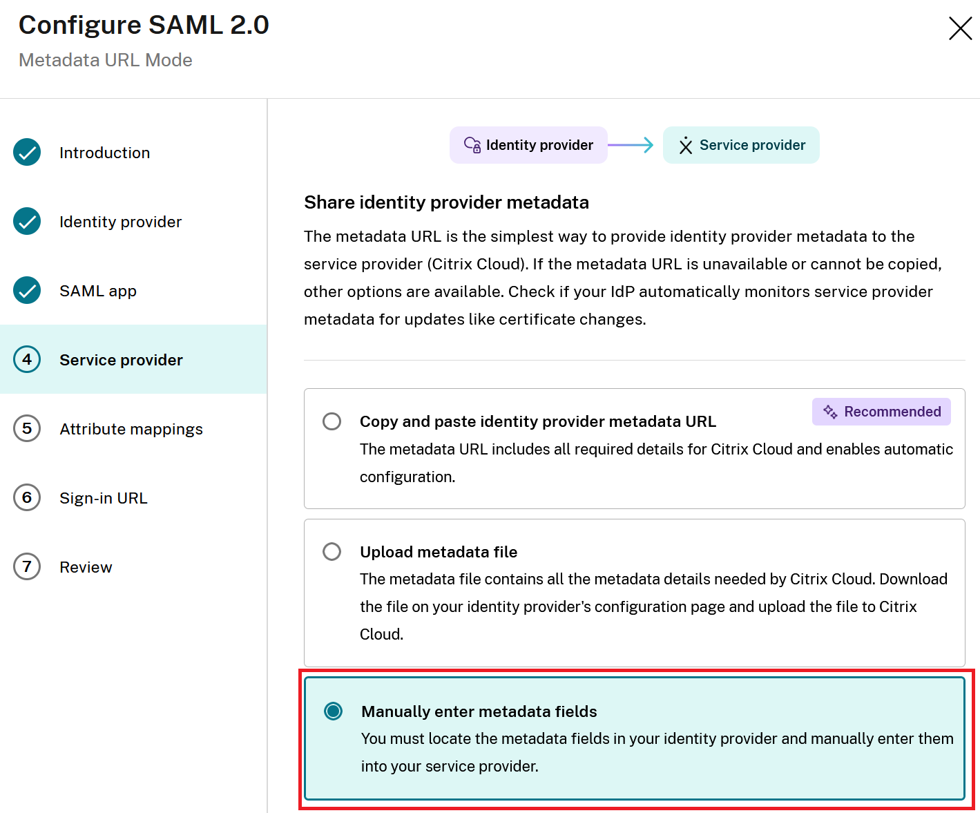 SAML Manual Mode