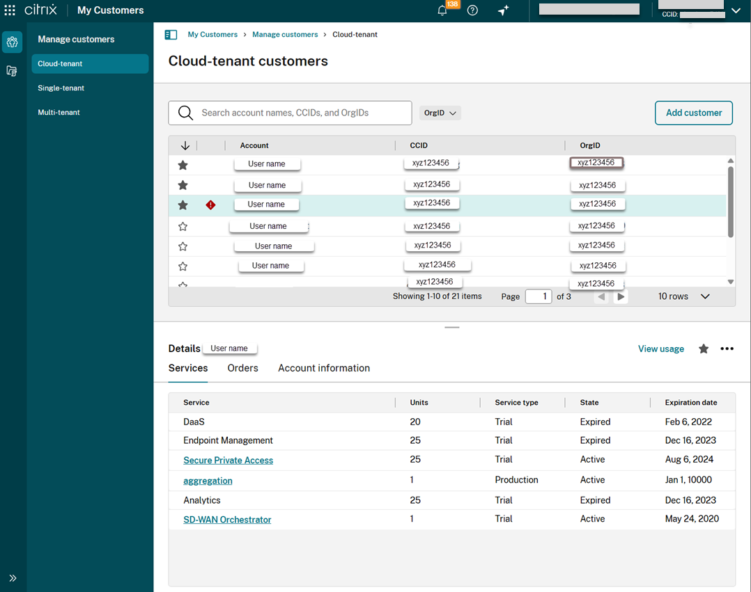 Partner dashboard with Services tab