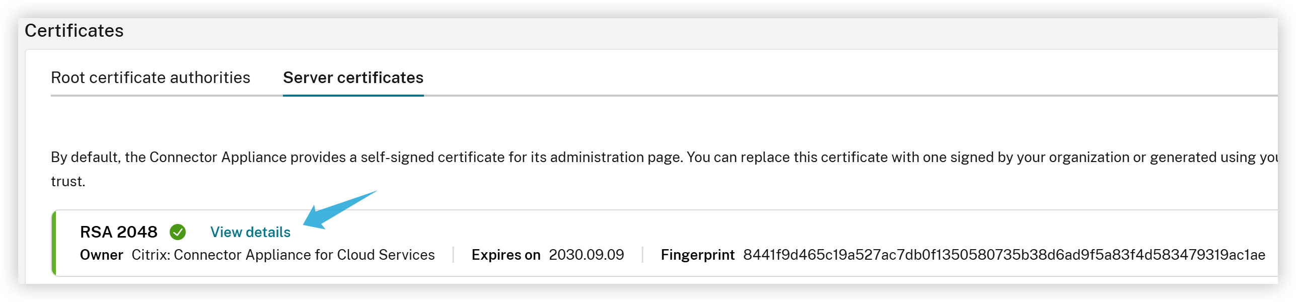 Replace Server Certificate View Details