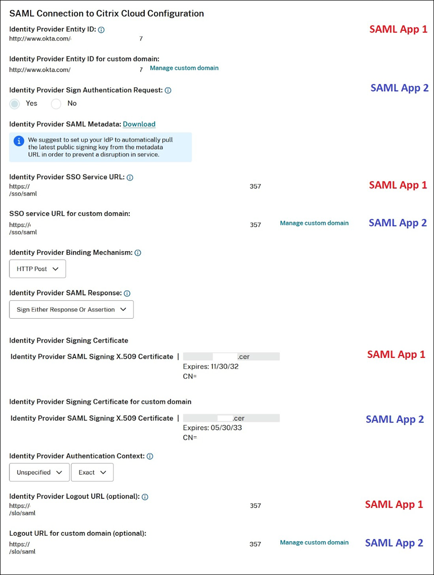 Secondary Saml App Custom Domain