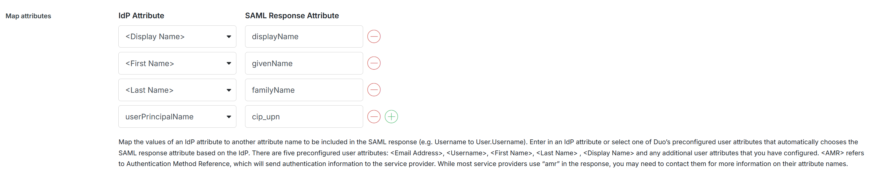 Saml duo attribute mappings