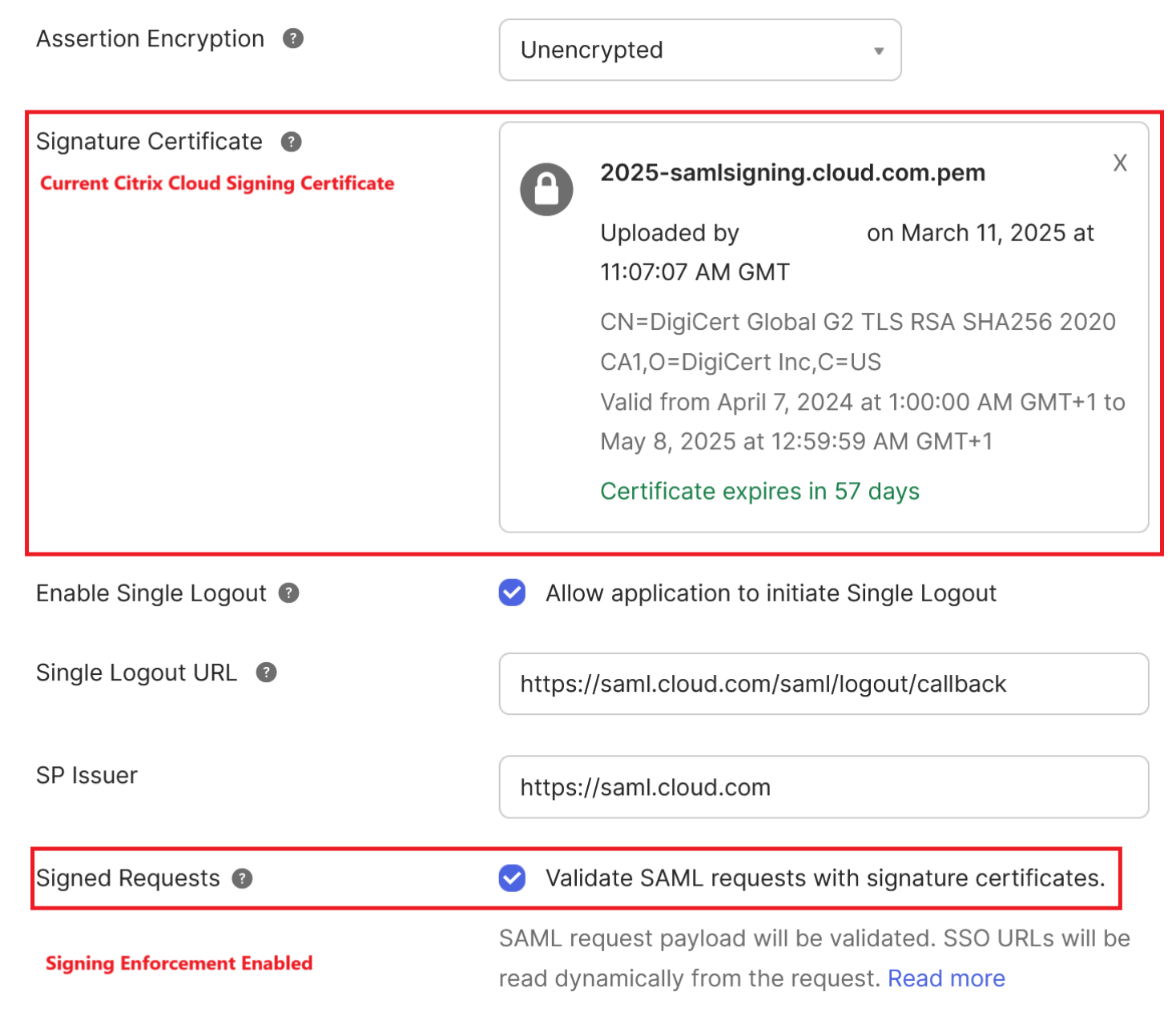Saml okta example signing enforcement