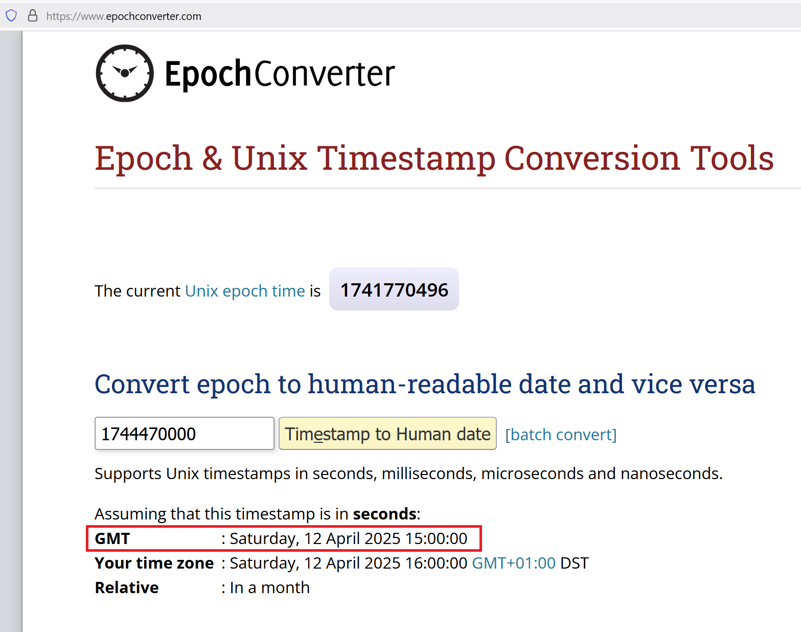Saml unix time stamp
