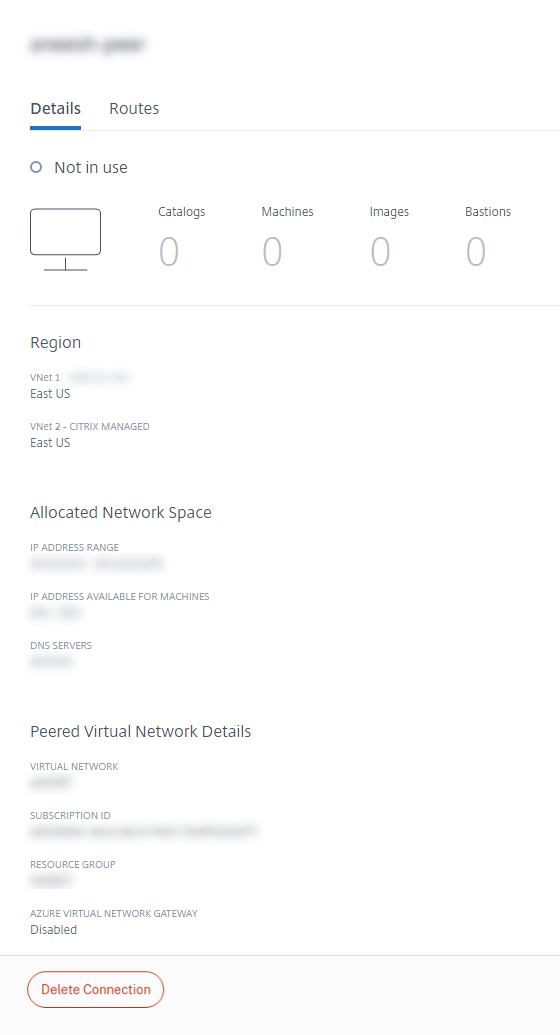VNet peering connection details