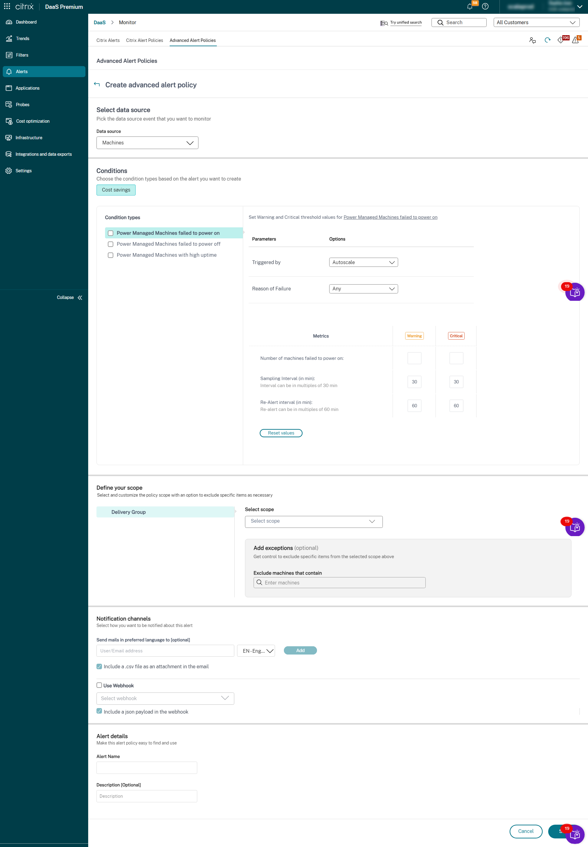 Monitor Advanced alert Policies