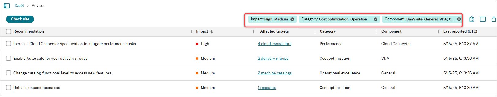 Advisor filters